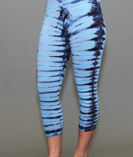 Organic Cotton Crop Yoga Legging - Serenity Blue/Black Tie-dye by Blue Lotus Yogawear