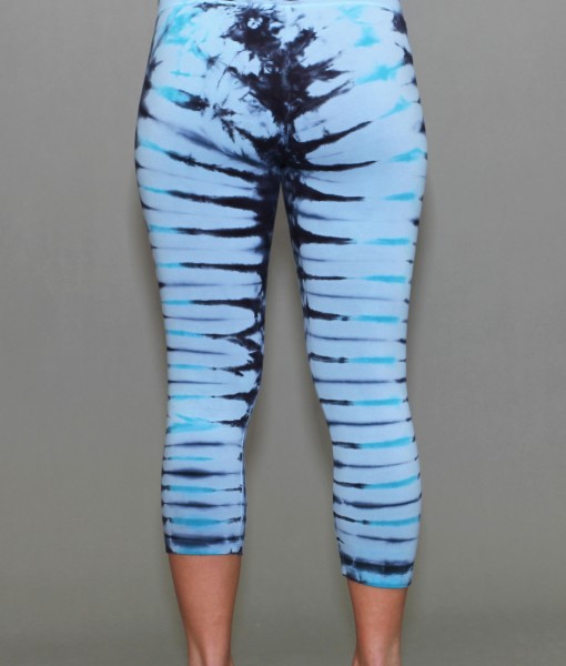 Organic Cotton Crop Yoga Legging - Blue/Black Tie-dye
