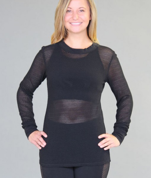 Mesh Long Sleeve Yoga Top - Black