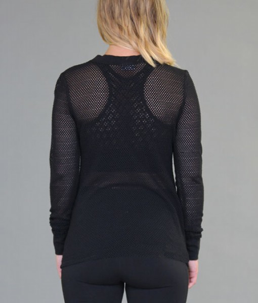 Mesh Long Sleeve Yoga Top - Black