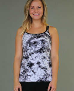 Tie-dye Caged Open-Back Yoga Top - Black & White