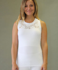 Organic Cotton Lace Yoke Tank with Inside Shelf Bra - Kundalini White by Blue Lotus Yogawear