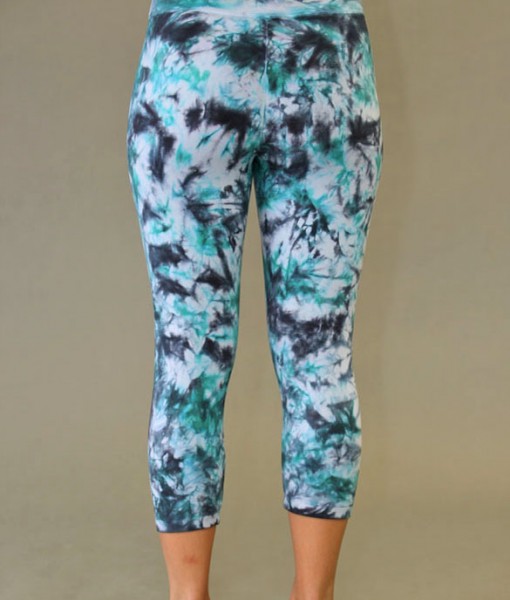 Organic Cotton Crop Yoga Legging - Turquoise/Black Tie-dye