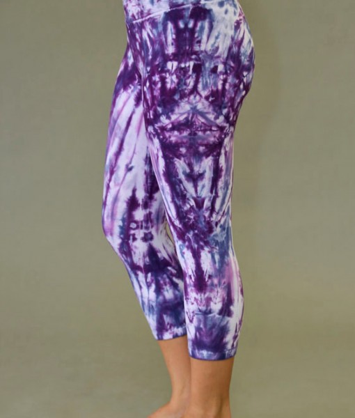 Organic Cotton Crop Yoga Legging - Purple Spiral Tie-dye