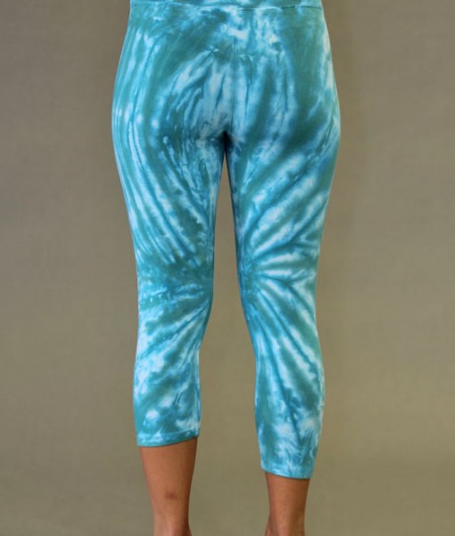 Organic Cotton Crop Yoga Legging - Aqua Spiral Tie-dye