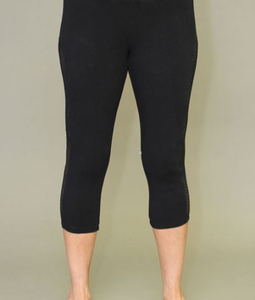 Mesh Cutout Crop Yoga Legging - Black