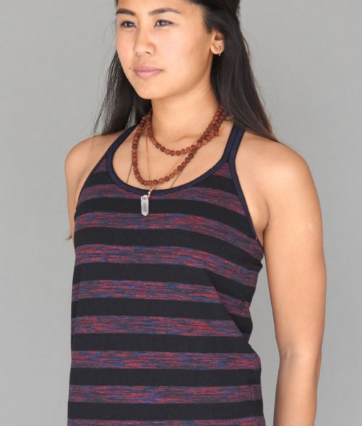 Variegated Stripe Double Y-back Cami with Built-in Bra and Contrast Stitching by Blue Lotus Yogawear
