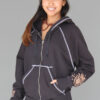 Hand-Painted Zip Front Fleece Hoodie - Mehndi Design by Blue Lotus Yogawear