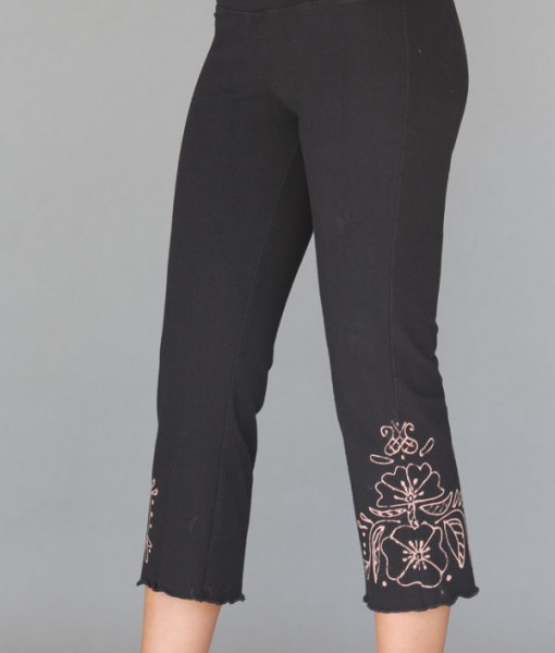 Organic Cotton Capri Yoga Pant with Hand Painted Mehndi Design by Blue Lotus Yogawear