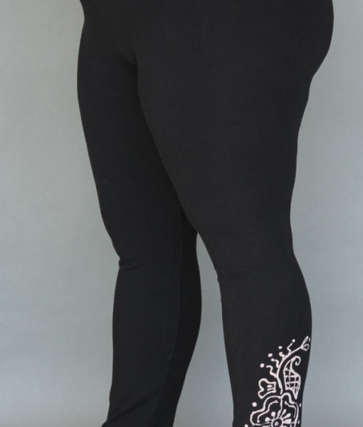 Organic Cotton Yoga Legging - Mehndi Hand-painted Design by Blue Lotus Yogawear