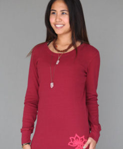 Ribbed Long Sleeve Tunic with Hand-painted Lotus Flower