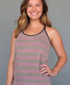 Double Y-back Cami with Built-in Bra - Coral/Sand Stripe