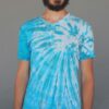 Men's Tie Dye V-Neck Yoga Cut Tee- Turquoise Spiral by Blue Lotus Yogawear