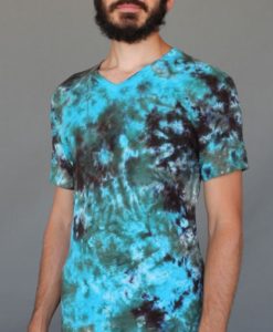 Men's Granite Tie Dye V-Neck Yoga Cut Tee- Olive/Turquoise by Blue Lotus Yogawear