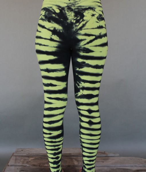 Organic Cotton Bengal Tiger Tie Dye Ankle Length Yoga Legging- Lime Black Back by Blue Lotus Yogawear