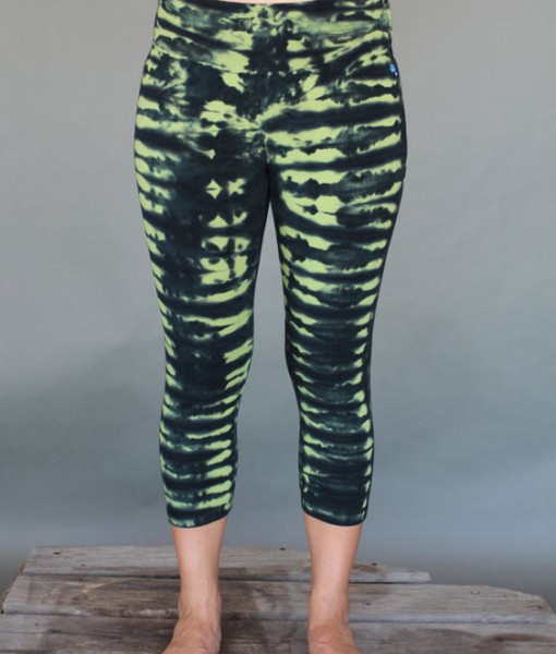 Organic Cotton Crop Yoga Legging - Lime/Black Tie-dye by Blue Lotus Yogawear