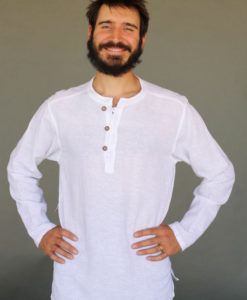 Men's Linen Long Sleeve Guru Shirt - Kundalini White by Blue Lotus Yogawear