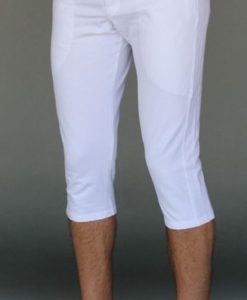 Men's Organic Cotton 4-way Stretch Kundalini White Capri Length Yoga Pant by Blue Lotus Yogawear. Pre-Shrunk, Easy Care, Made in USA.