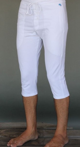 Men's Organic Cotton 4-way Stretch Kundalini White Capri Length Yoga Pant by Blue Lotus Yogawear