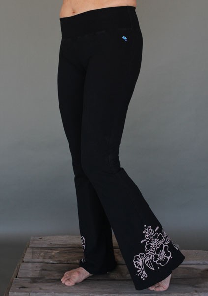 Organic Cotton Hand-painted Mehndi Design Yoga Pant with Ruffle Hem by Blue Lotus Yogawear