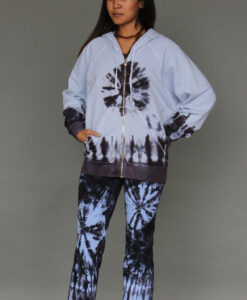 Tie Dye Zip Front Fleece Hoodie - Serenity Blue Outfit by Blue Lotus Yogawear