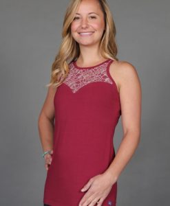 Organic Cotton Lace Yoke Cami with Built in Bra - Wine by Blue Lotus Yogawear
