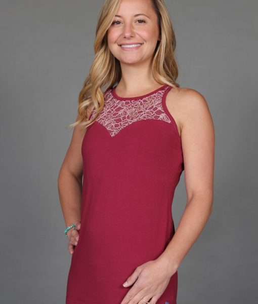 Organic Cotton Lace Yoke Cami with Built in Bra - Wine by Blue Lotus Yogawear