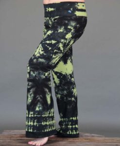 Organic Cotton Tie Dye Foldover Waist Yoga Pant - Lime/Black by Blue Lotus Yogawear. Pre-shrunk, Easy Care, Made in USA