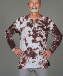 Men's Linen Long Sleeve Guru Shirt - Granite Tie Dye By Blue Lotus Yogawear