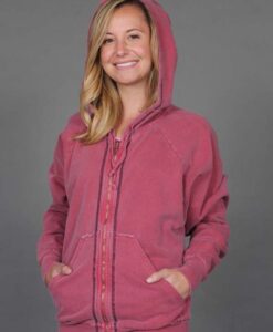 Zip Front Fleece Hoodie - Distressed Cranberry by Blue Lotus Yogawear