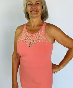 Organic Cotton Lace Yoke Cami Built in Bra - Coral