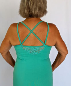 Organic Cotton Lace Yoke Cami Built in Bra - Aqua Bac by Blue Lotus Yogawear