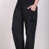 Organic Cotton Elastic Shirred Yoke Harem Pant- Black Jersey Knit