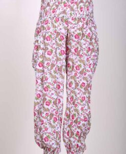 Printed Cotton Elastic Shirred Yoke Harem Pant- Pink Floral