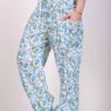 Printed Cotton Elastic Shirred Yoke Harem Pant- Blue Floral by Blue Lotus Yogawear