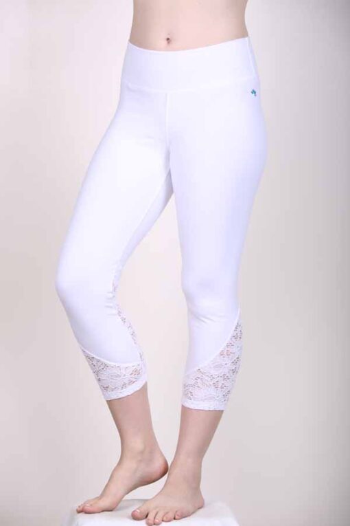 Organic Cotton Lace Calf Capri Yoga Legging- Kundalini White by Blue Lotus Yogawear
