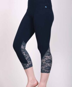 Organic Cotton Lace Calf Capri Yoga Legging- Navy by Blue Lotus Yogawear