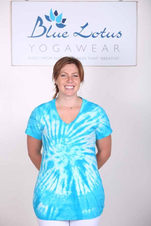 100% Cotton OM Spiral Tie Dye Yoga Tee- Turquoise by Blue Lotus Yogawear