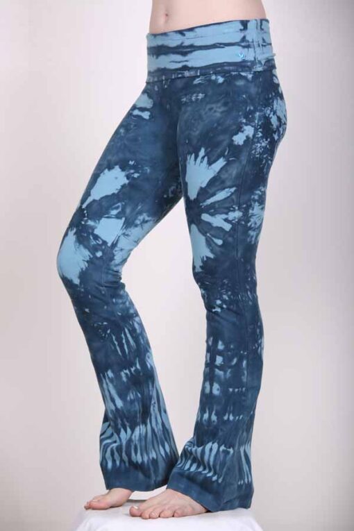 Organic Cotton Tie Dye Foldover Waist Yoga Pant - Aqua Indigo by Blue Lotus Yogawear