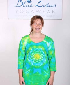 100% Cotton Lotus Tie Dye- 3/4 Slv Yoga Tee- Pond Green by Blue Lotus Yogawear