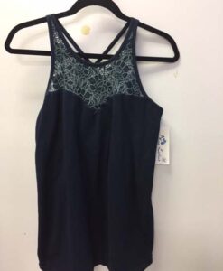 Organic Cotton Lace Yoke Cami with Built-in Bra - Navy by Blue Lotus Yogawear