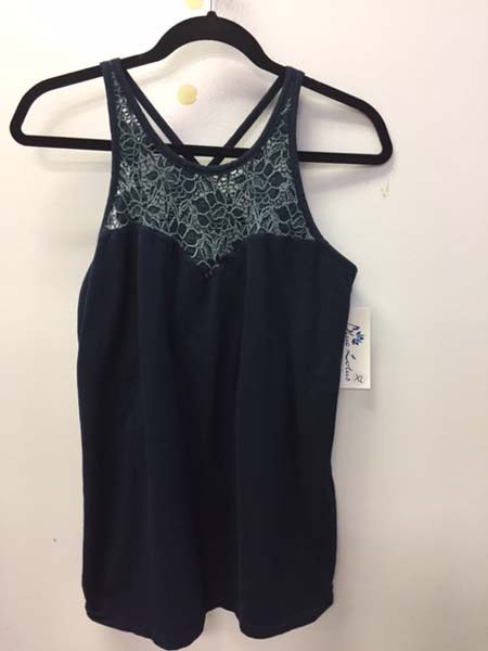 Organic Cotton Lace Yoke Cami with Built-in Bra - Navy by Blue Lotus Yogawear