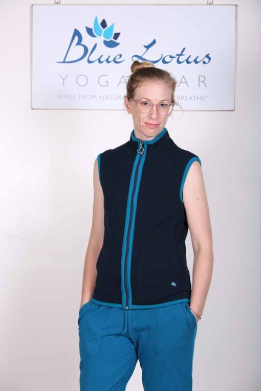 Organic Cotton Heart Zip Vest- Navy by Blue Lotus Yogawear