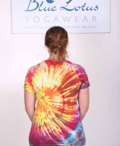 100% Cotton Spiral Tie Dye Yoga Tee- Malibu Sunset Back by Blue Lotus Yogawear