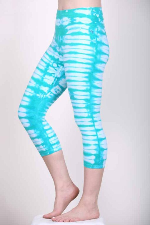 Organic Cotton Crop Yoga Legging - Aqua Bengal Tiger Tie Dye by Blue Lotus Yogawear