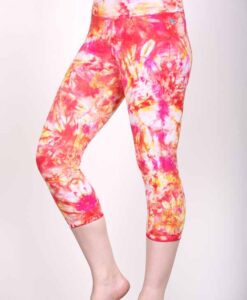 Organic Cotton Crop Yoga Legging - Red Yellow Crystal Dye by Blue Lotus Yogawear
