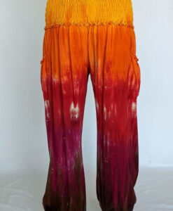Organic Cotton Smocked Waistband Harem Pant-Red Orange Tie Dye Back