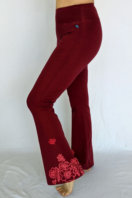 Organic Cotton Mehndi Design Flare Leg Yoga Pant - Wine by Blue Lotus Yogawear