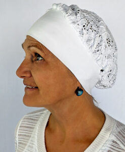 Organic Cotton and Lace Head Covering - Kundalini White by Blue Lotus Yogawear