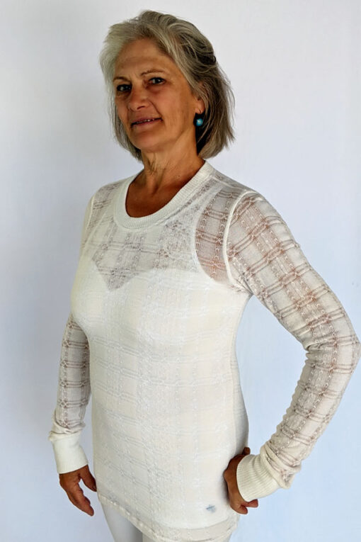 Light Weight Cotton Novelty Plaid Sweater - Ivory by Blue Lotus Yogawear